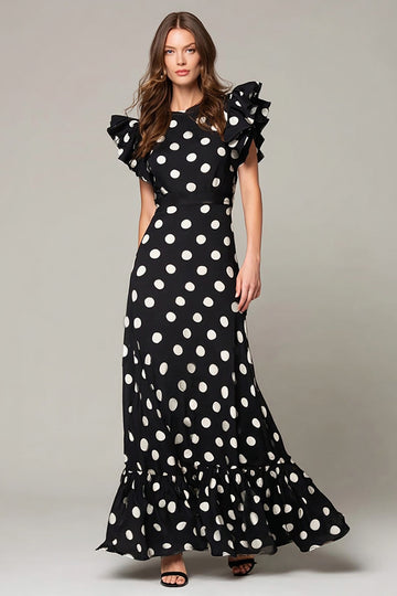 Noir Blanc Dot Une Ligne Longue Formelle Avec Volants